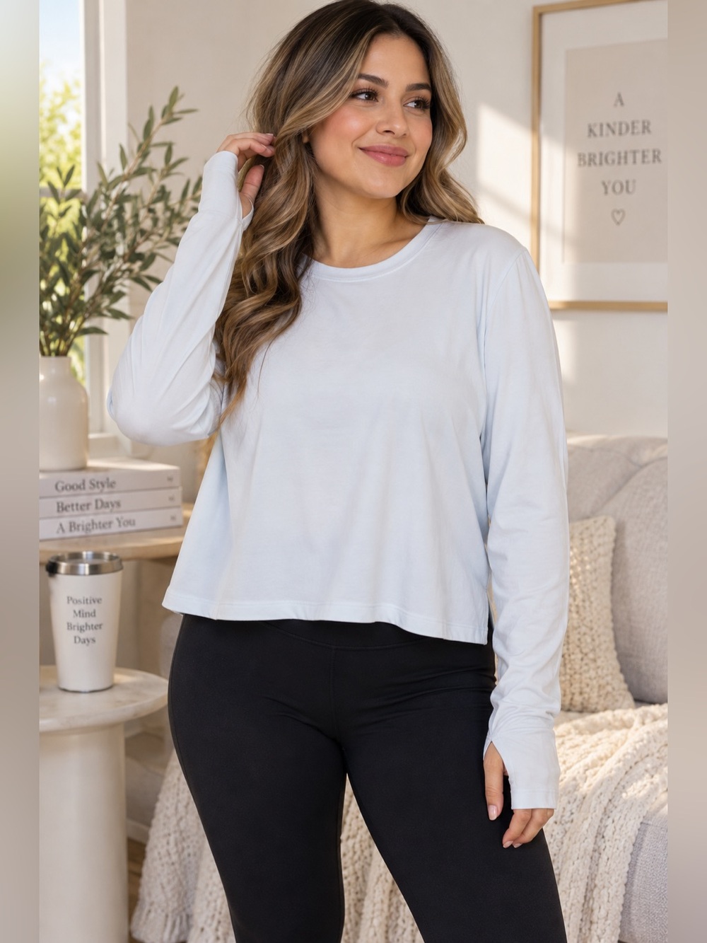 Harmony & Balance XL Ice Blue Long Sleeve Top Thumbhole Cuffs Athleisure